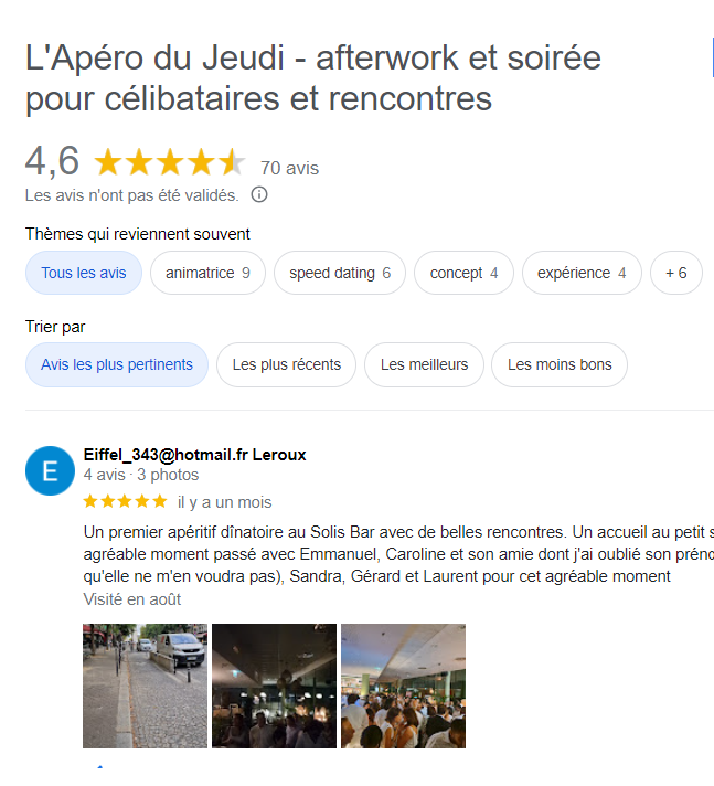 avis client google apero du jeudi